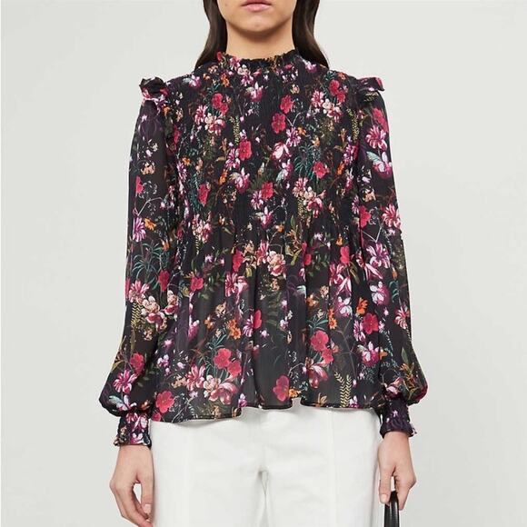 Ted Baker Enyya Fern Forest Floral High Neck Smock Blouse 4 / US 10 L - Picture 12 of 12